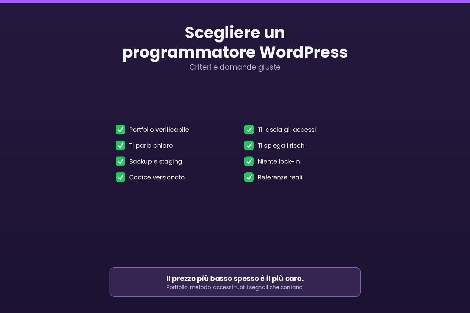Criteri e campanelli d'allarme per scegliere un programmatore WordPress